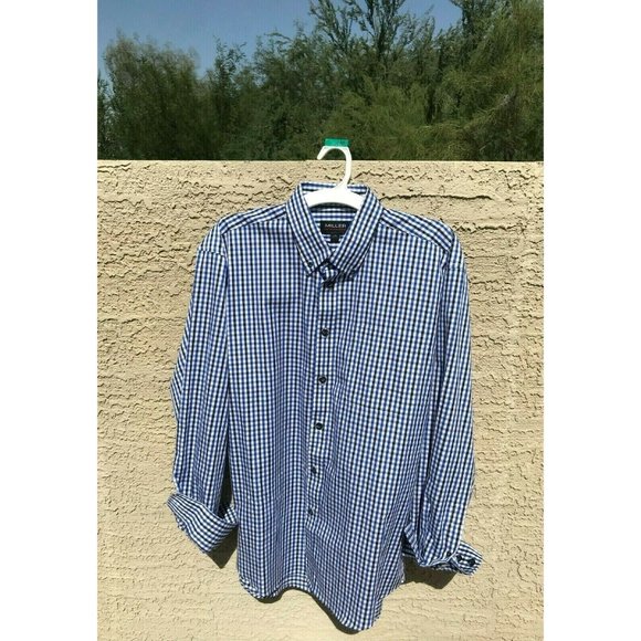 MILLER Performance Men's No Iron Cotton Long Sleeve Checked Shirt SZ LG PreOwned - Picture 2 of 9